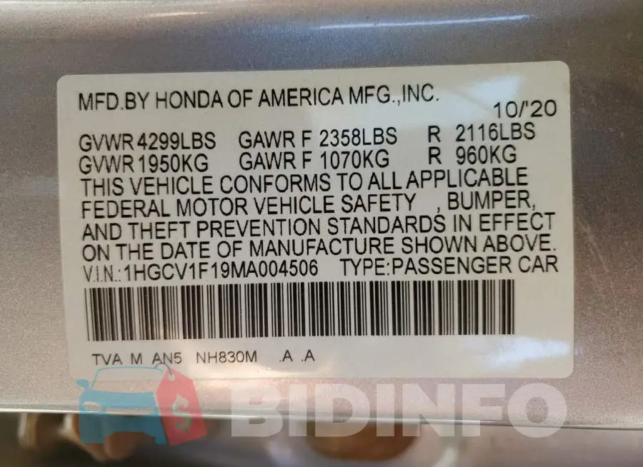 1HGCV1F19MA004506 Photo# 12