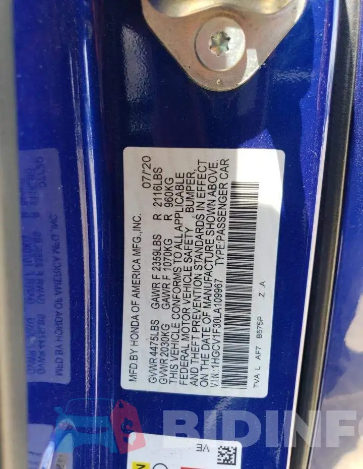 1HGCV1F30LA109967 Photo# 12
