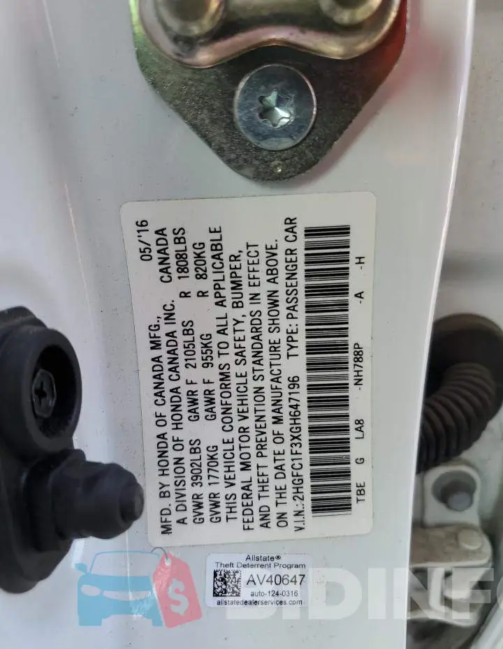 2HGFC1F3XGH647196 Photo# 12