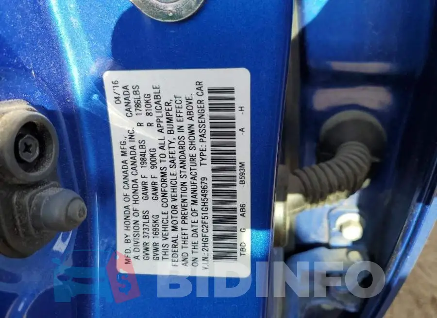 2HGFC2F51GH549679 Photo# 12