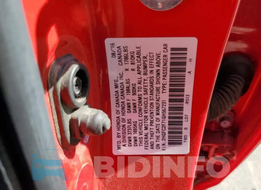 2HGFC2F71GH567231 Photo# 12
