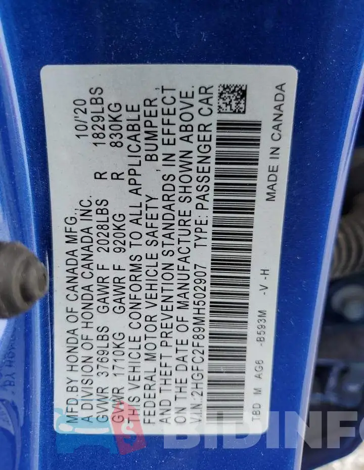 2HGFC2F89MH502907 Photo# 12
