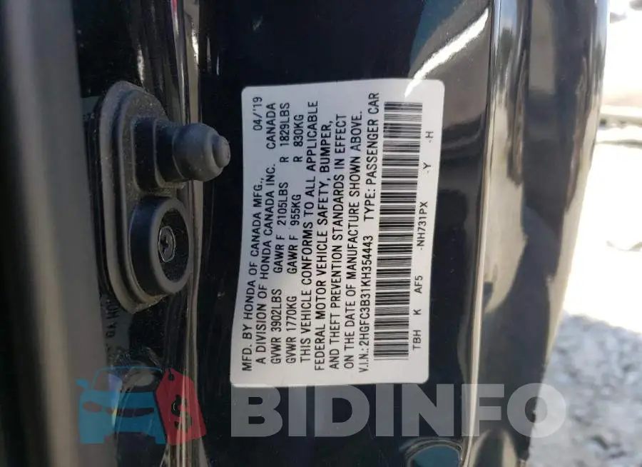 2HGFC3B31KH354443 Photo# 12