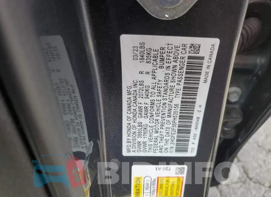 2HGFE2F56PH535156 Photo# 12