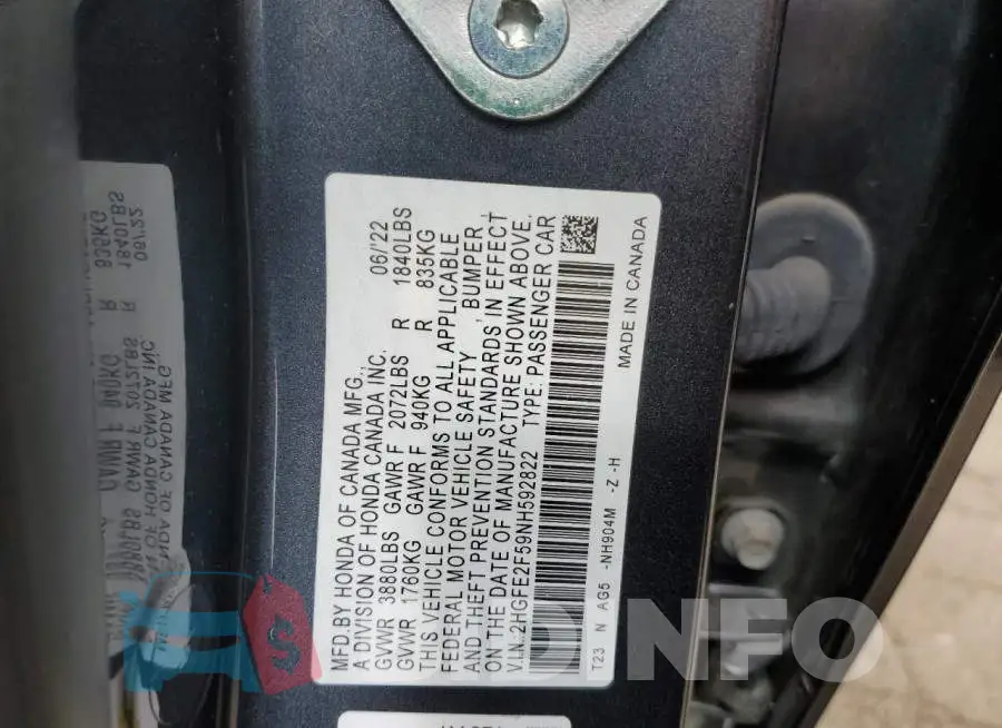 2HGFE2F59NH592822 Photo# 12