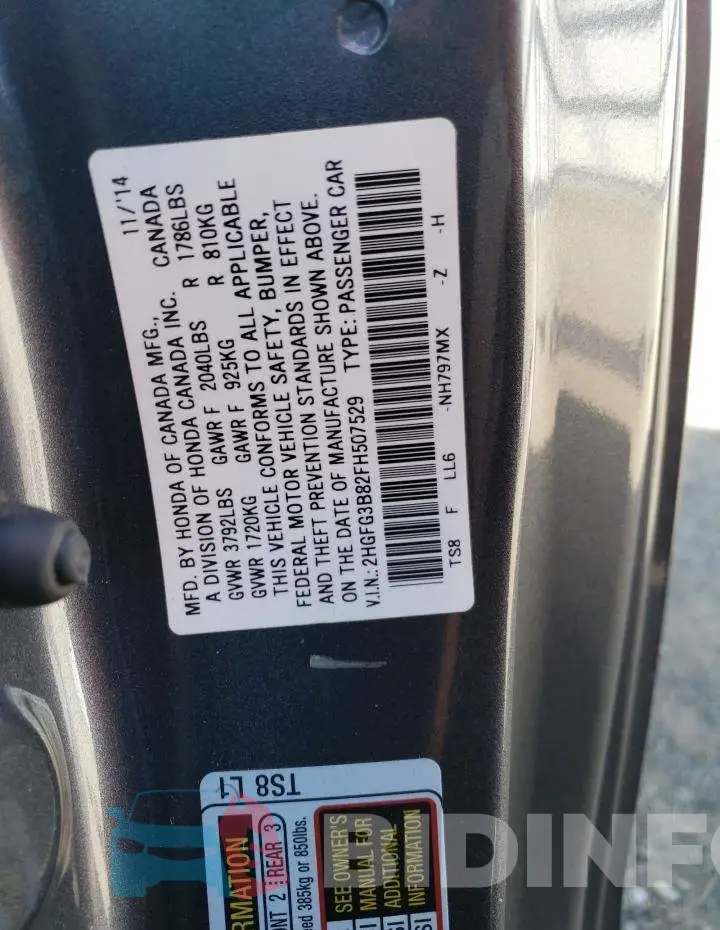 2HGFG3B82FH507529 Photo# 13