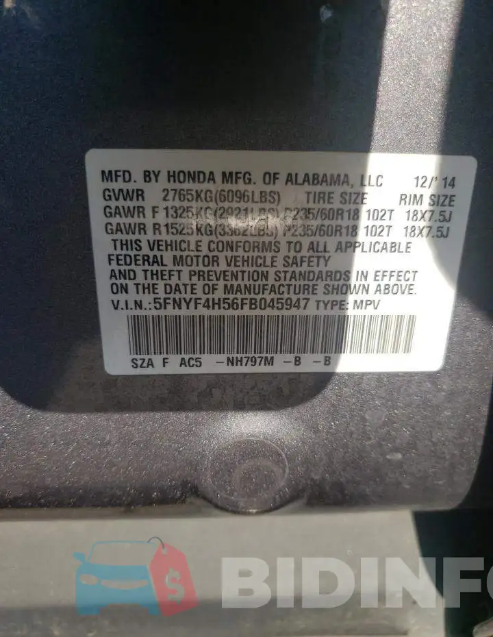 5FNYF4H56FB045947 Photo# 12