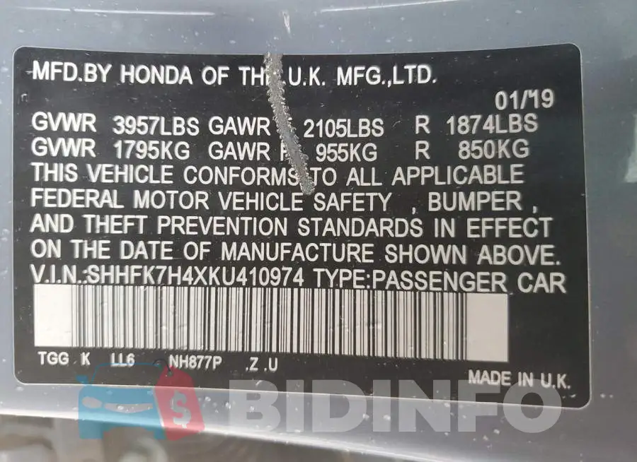 SHHFK7H4XKU410974 Photo# 12