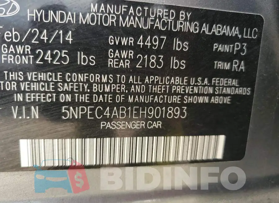 5NPEC4AB1EH901893 Photo# 12