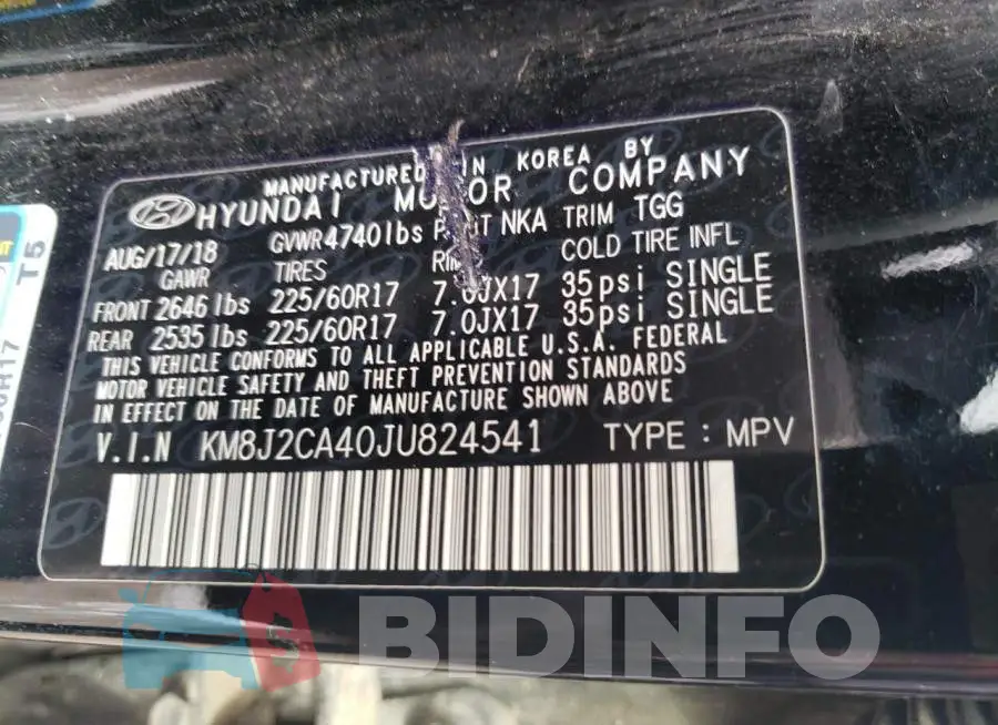 KM8J2CA40JU824541 Photo# 12