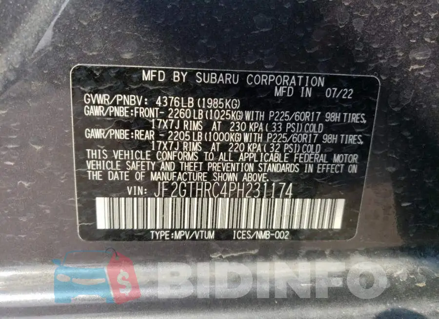 JF2GTHRC4PH231174 Photo# 13
