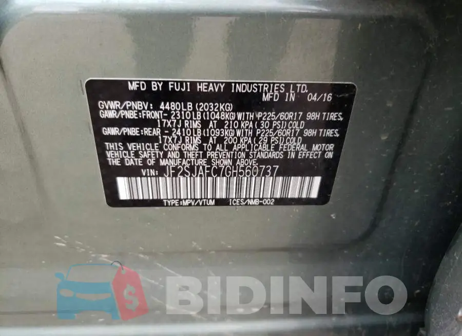 JF2SJAFC7GH560737 Photo# 12