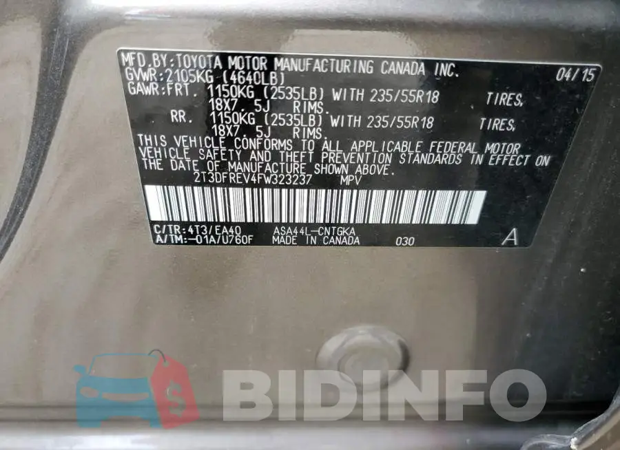 2T3DFREV4FW323237 Photo# 13