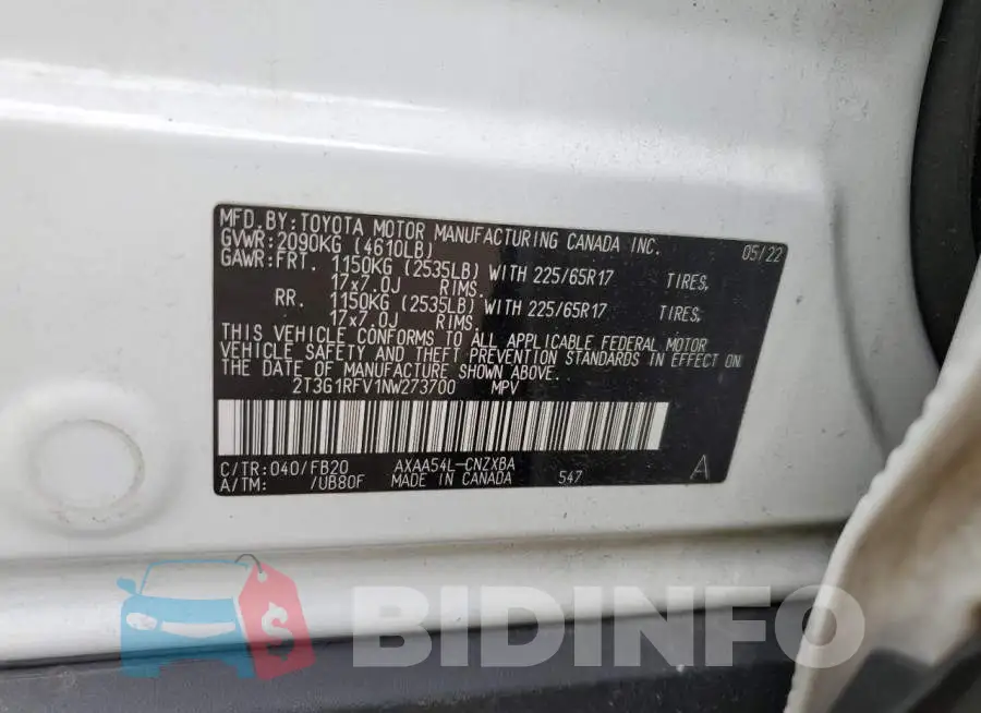 2T3G1RFV1NW273700 Photo# 12