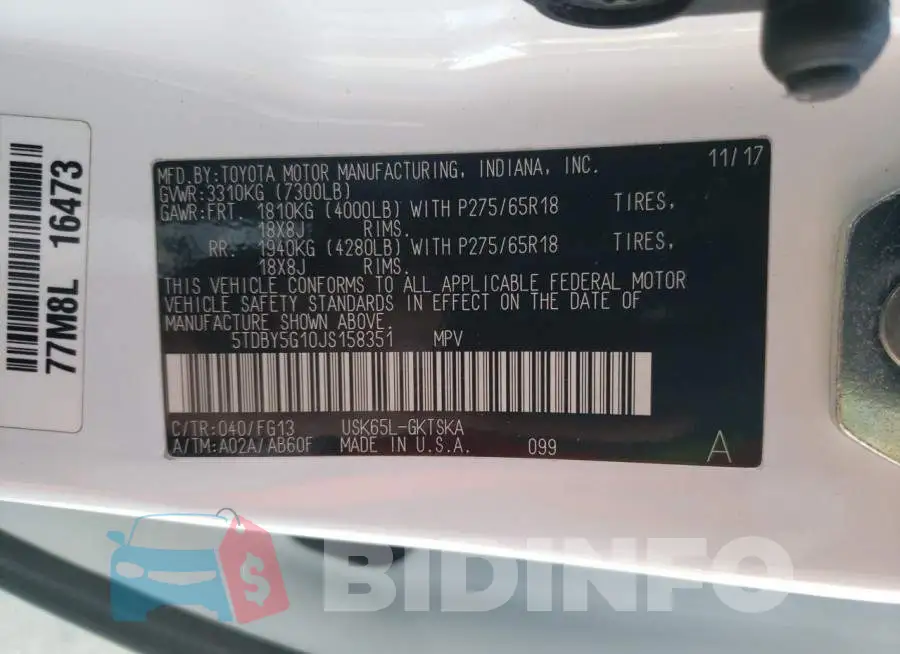 5TDBY5G10JS158351 Photo# 13