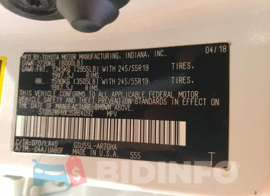 5TDDZRFHXJS864092 Photo# 13
