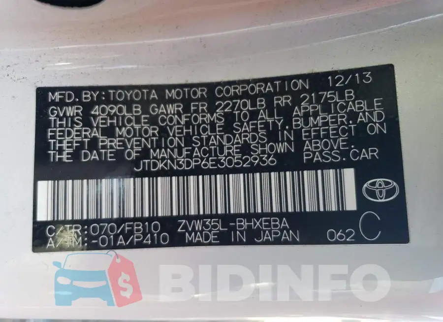JTDKN3DP6E3052936 Photo# 13