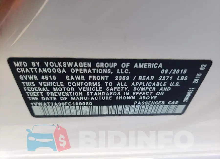 1VWAT7A39FC109980 Photo# 12