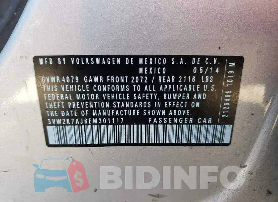 3VW2K7AJ6EM301117 Photo# 13