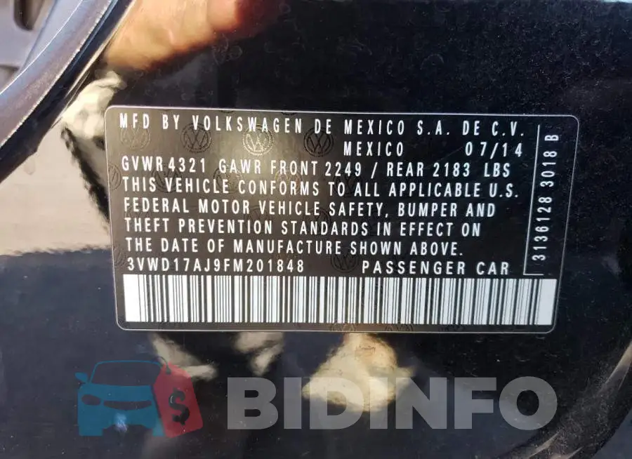 3VWD17AJ9FM201848 Photo# 12