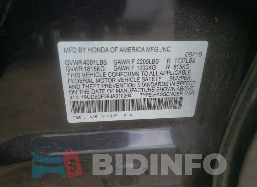 19UDE2F39JA010264 Photo# 12