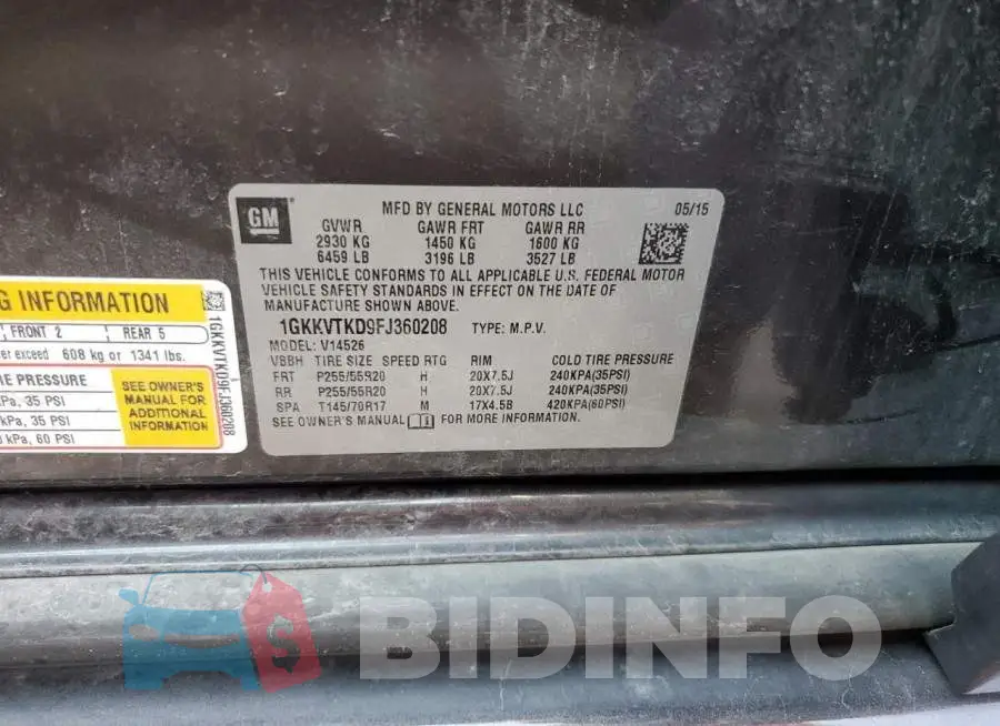 1GKKVTKD9FJ360208 Photo# 13