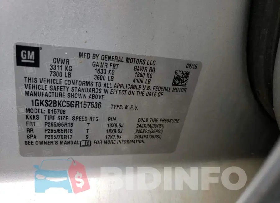 1GKS2BKC5GR157636 Photo# 13