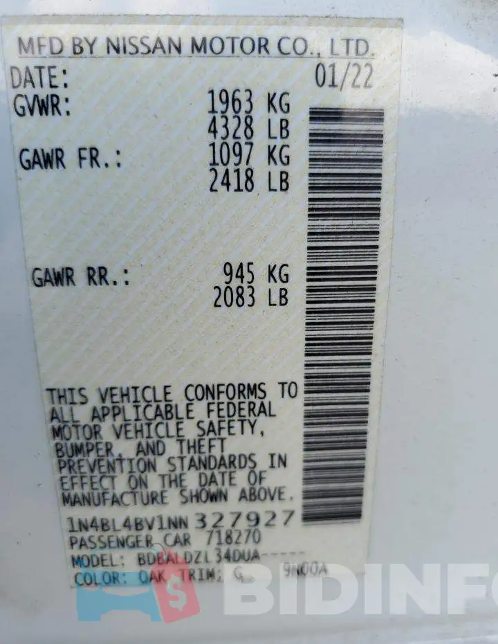 1N4BL4BV1NN327927 Photo# 12