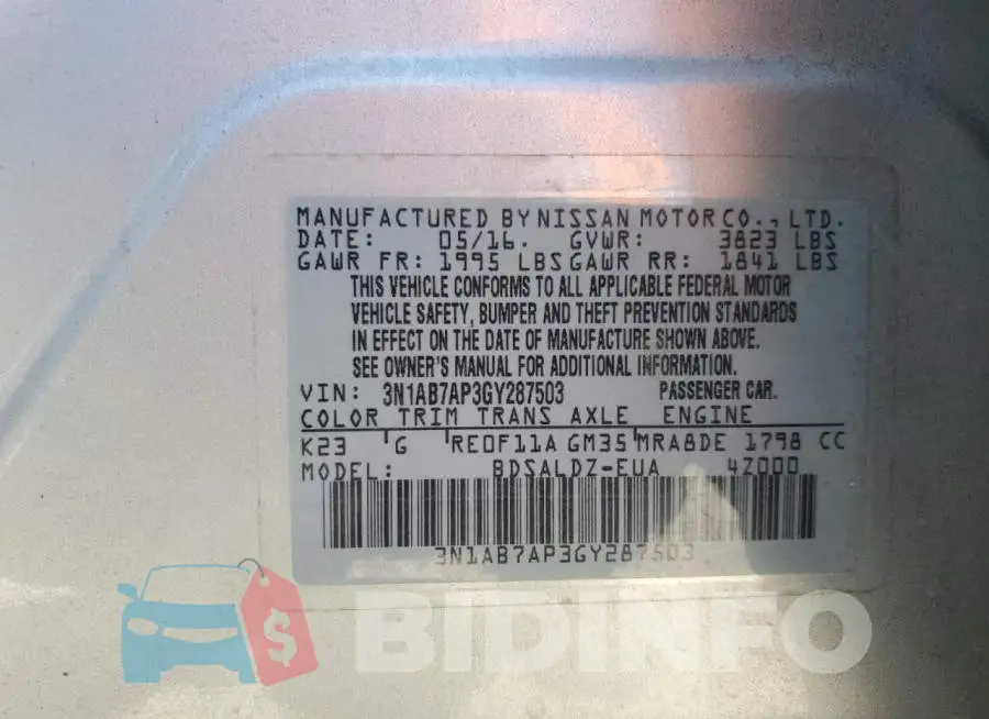 3N1AB7AP3GY287503 Photo# 13