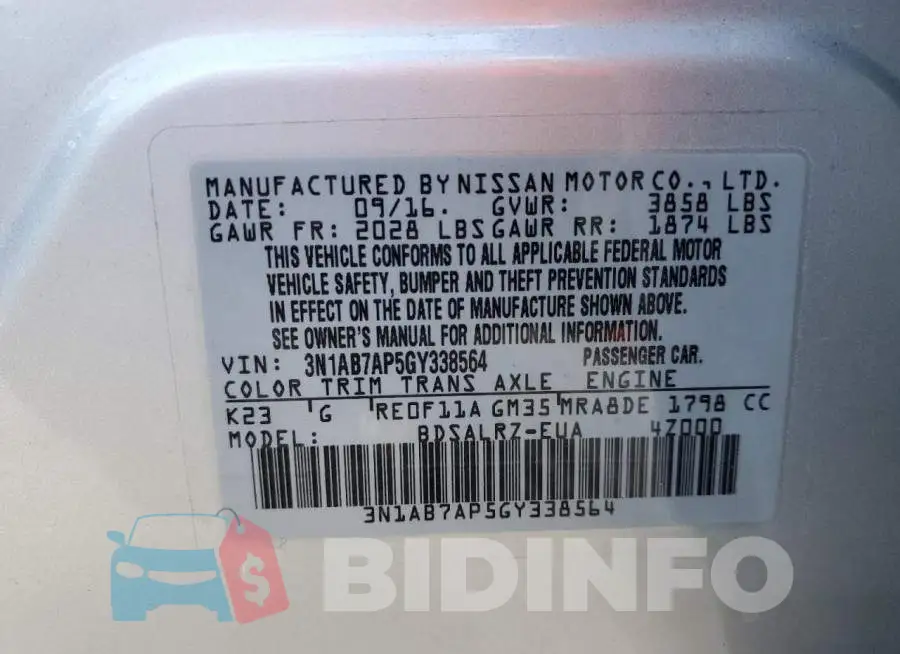 3N1AB7AP5GY338564 Photo# 13