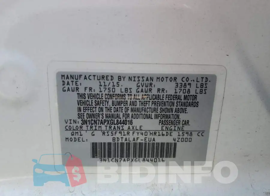 3N1CN7APXGL844016 Photo# 13
