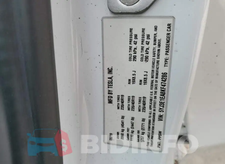 5YJ3E1EA8KF474286 Photo# 12