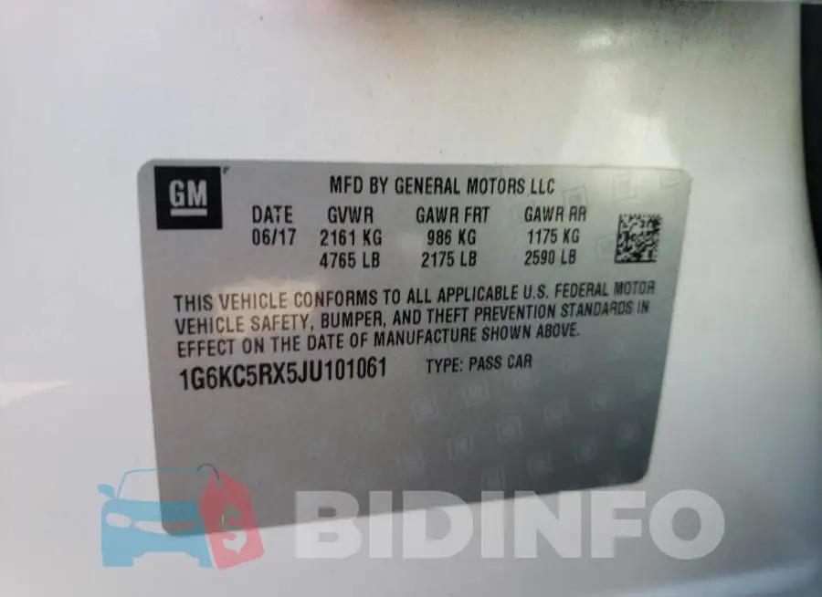 1G6KC5RX5JU101061 Photo# 12
