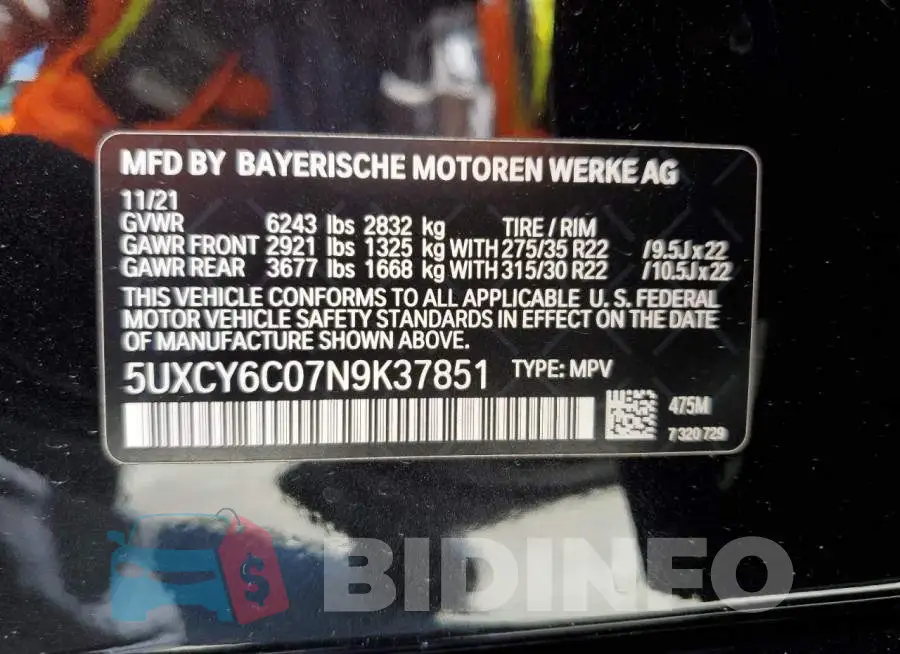 5UXCY6C07N9K37851 Photo# 13