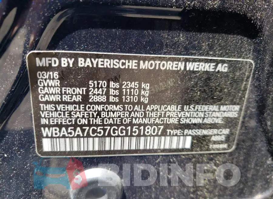 WBA5A7C57GG151807 Photo# 10