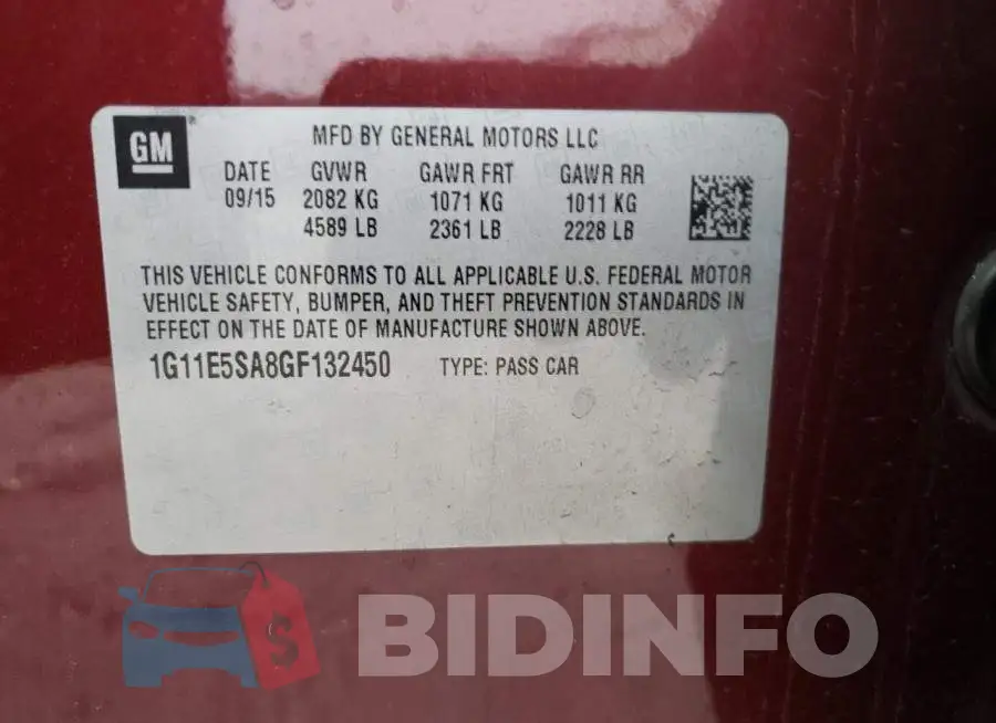 1G11E5SA8GF132450 Photo# 12