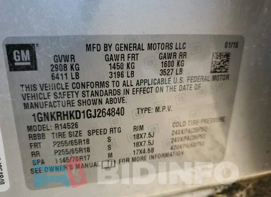 1GNKRHKD1GJ264840 Photo# 14