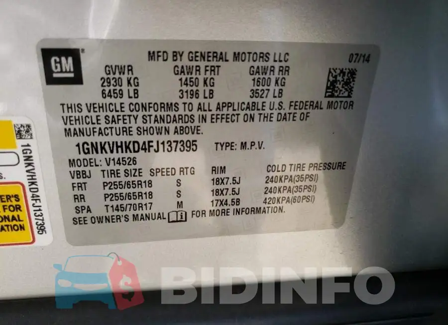 1GNKVHKD4FJ137395 Photo# 13
