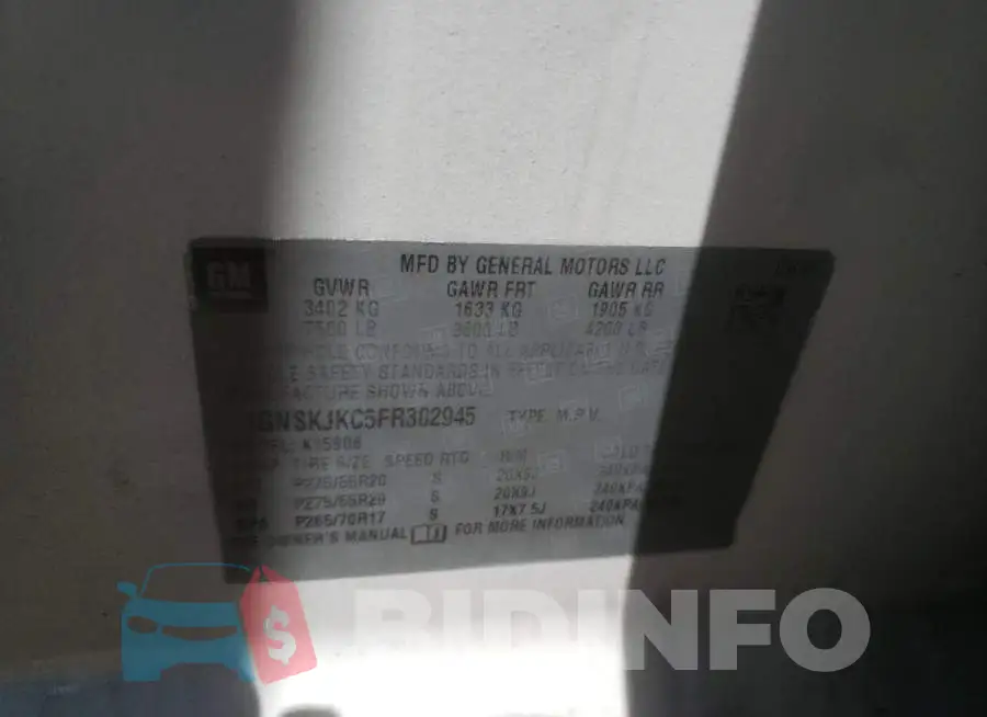 1GNSKJKC5FR302945 Photo# 12