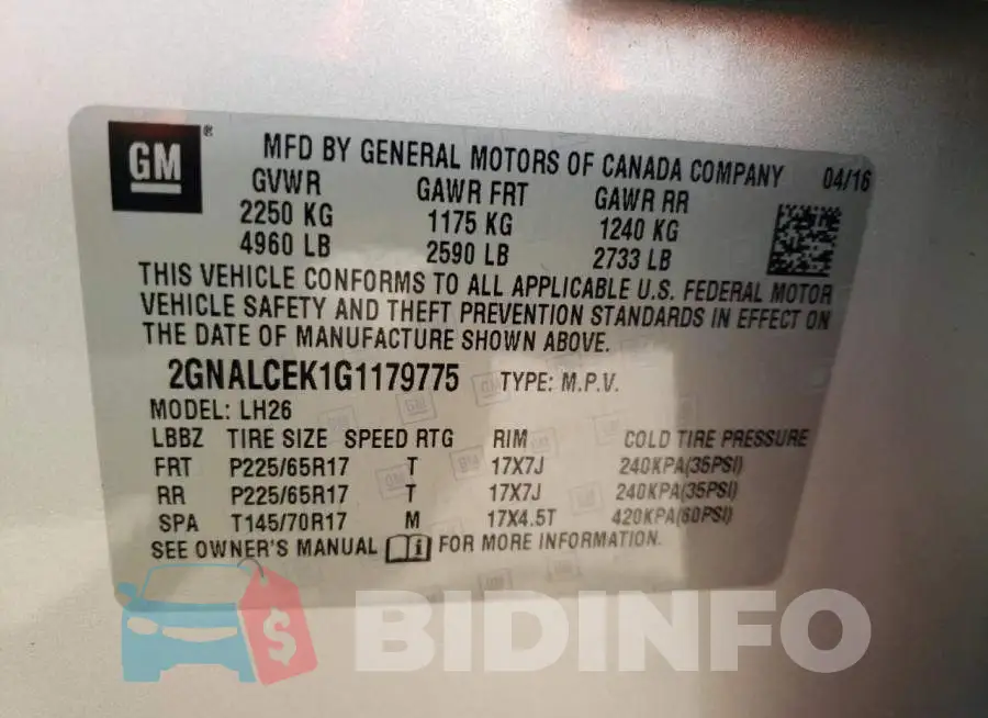 2GNALCEK1G1179775 Photo# 12