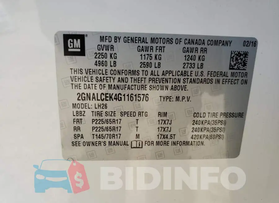 2GNALCEK4G1161576 Photo# 13