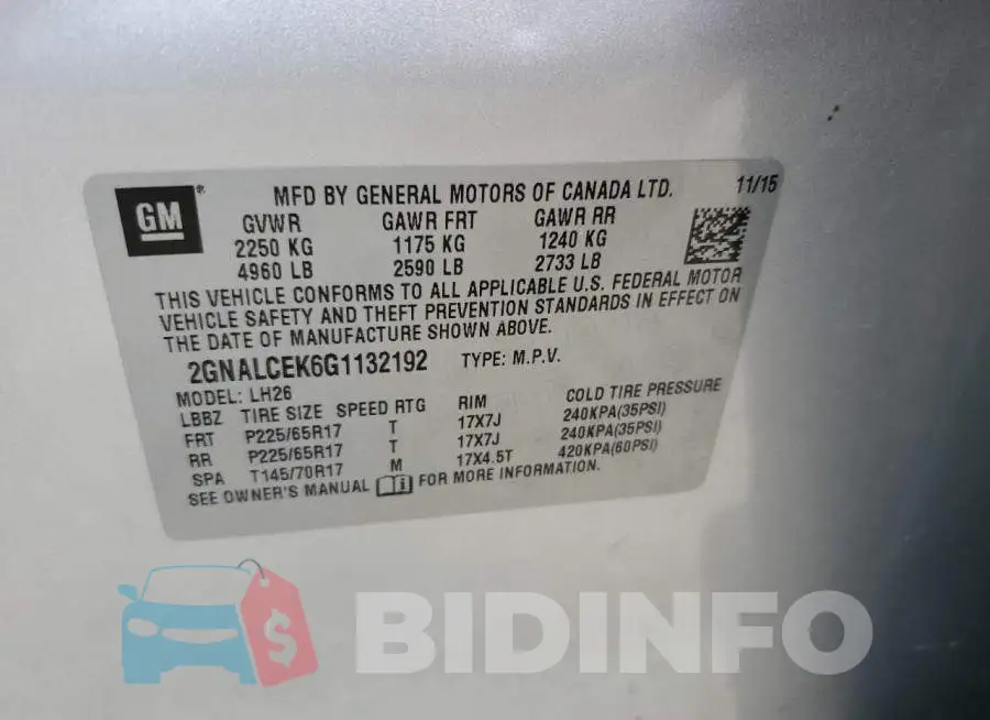 2GNALCEK6G1132192 Photo# 12