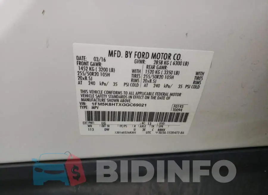 1FM5K8HTXGGC69021 Photo# 12