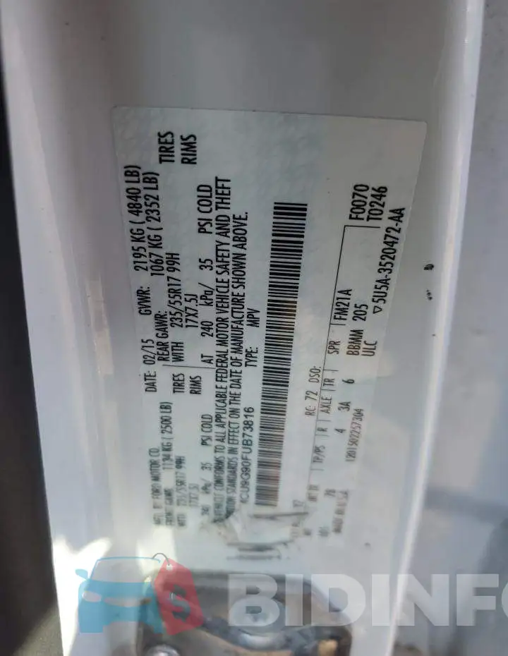 1FMCU9G90FUB73816 Photo# 12