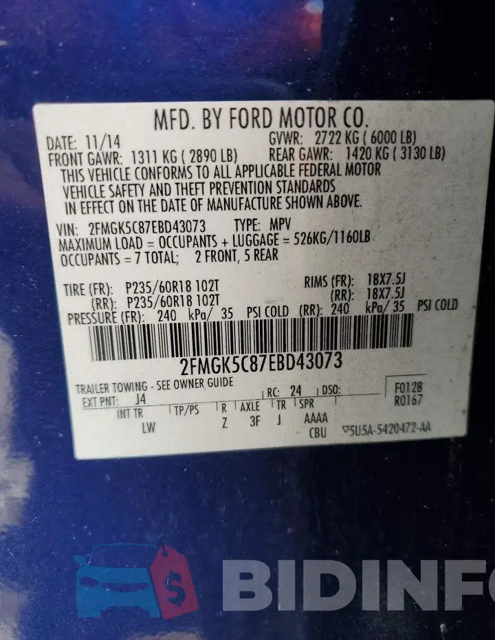 2FMGK5C87EBD43073 Photo# 13