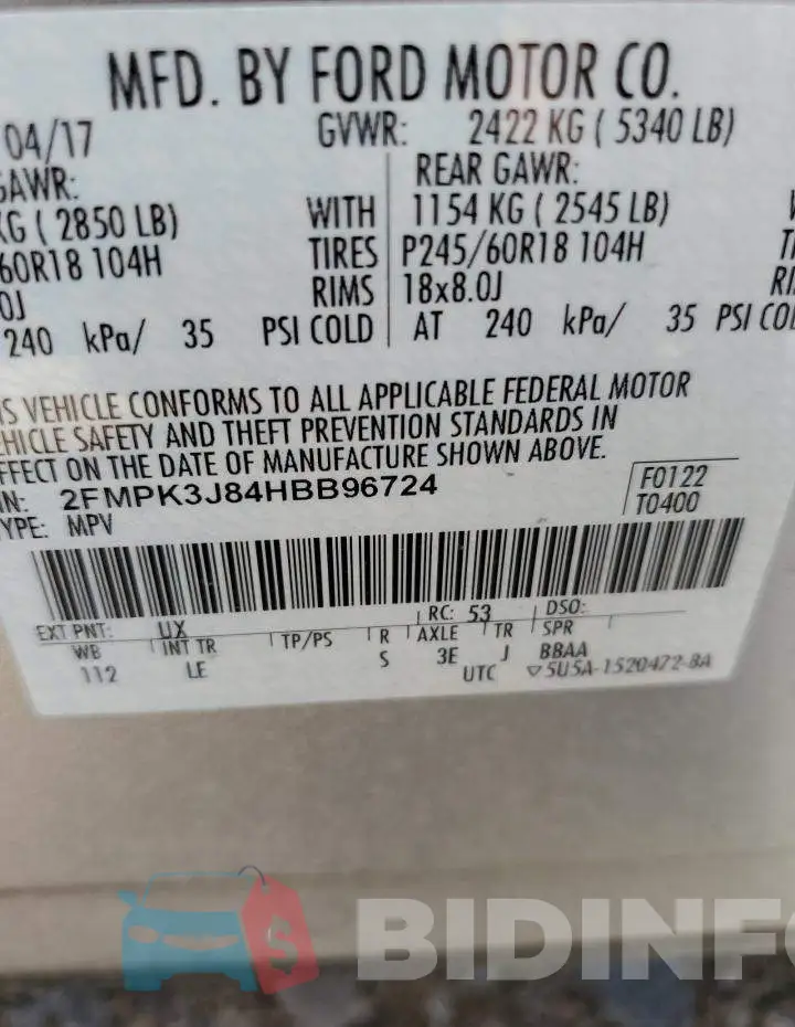 2FMPK3J84HBB96724 Photo# 12