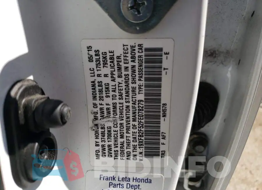 19XFB2F52FE078279 Photo# 12
