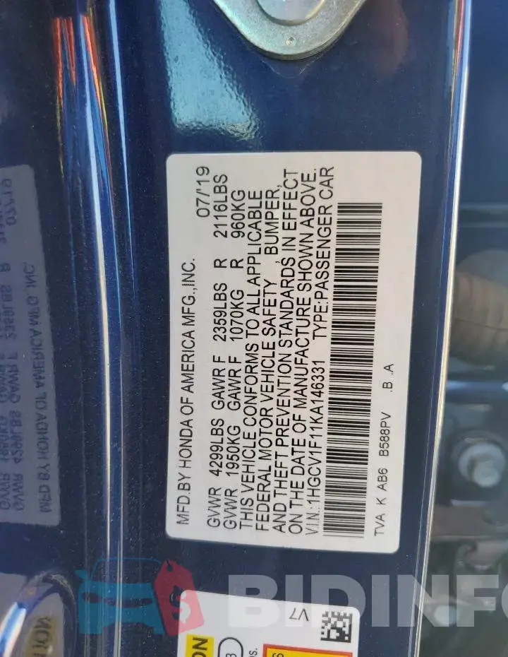 1HGCV1F11KA146331 Photo# 12