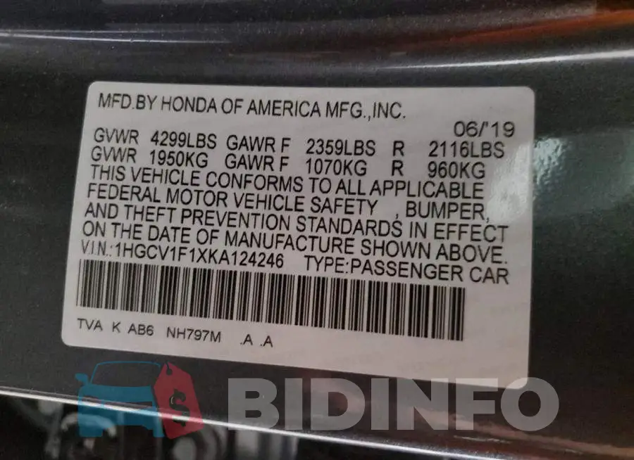 1HGCV1F1XKA124246 Photo# 12