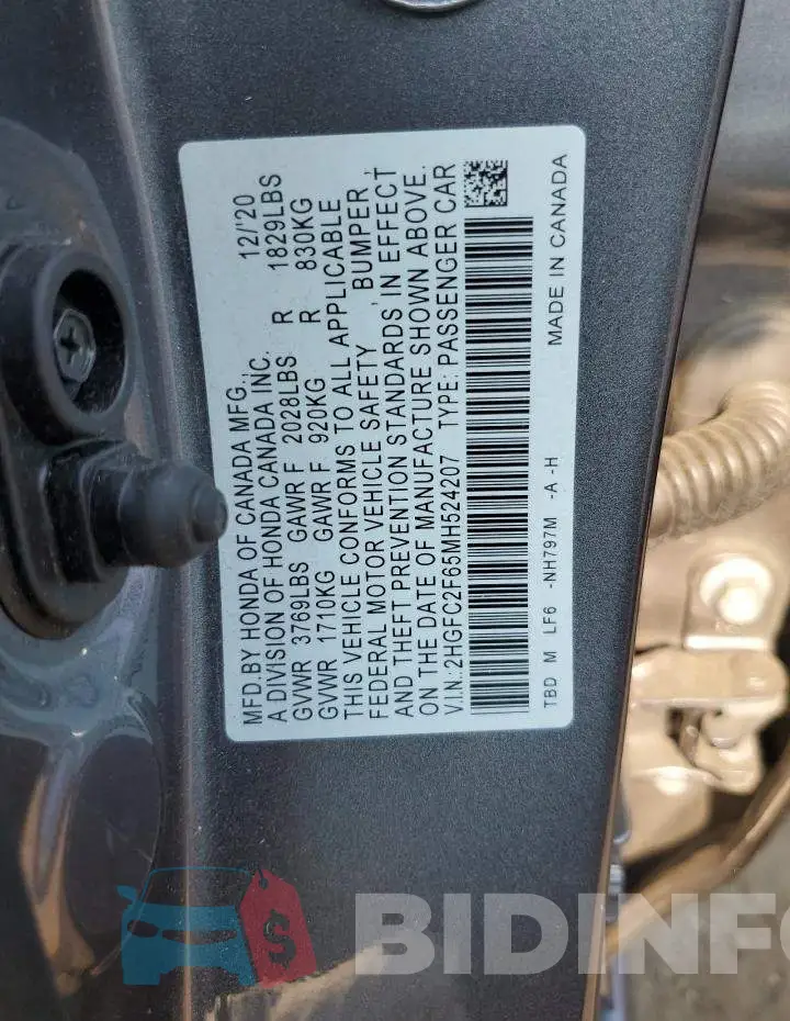 2HGFC2F65MH524207 Photo# 12
